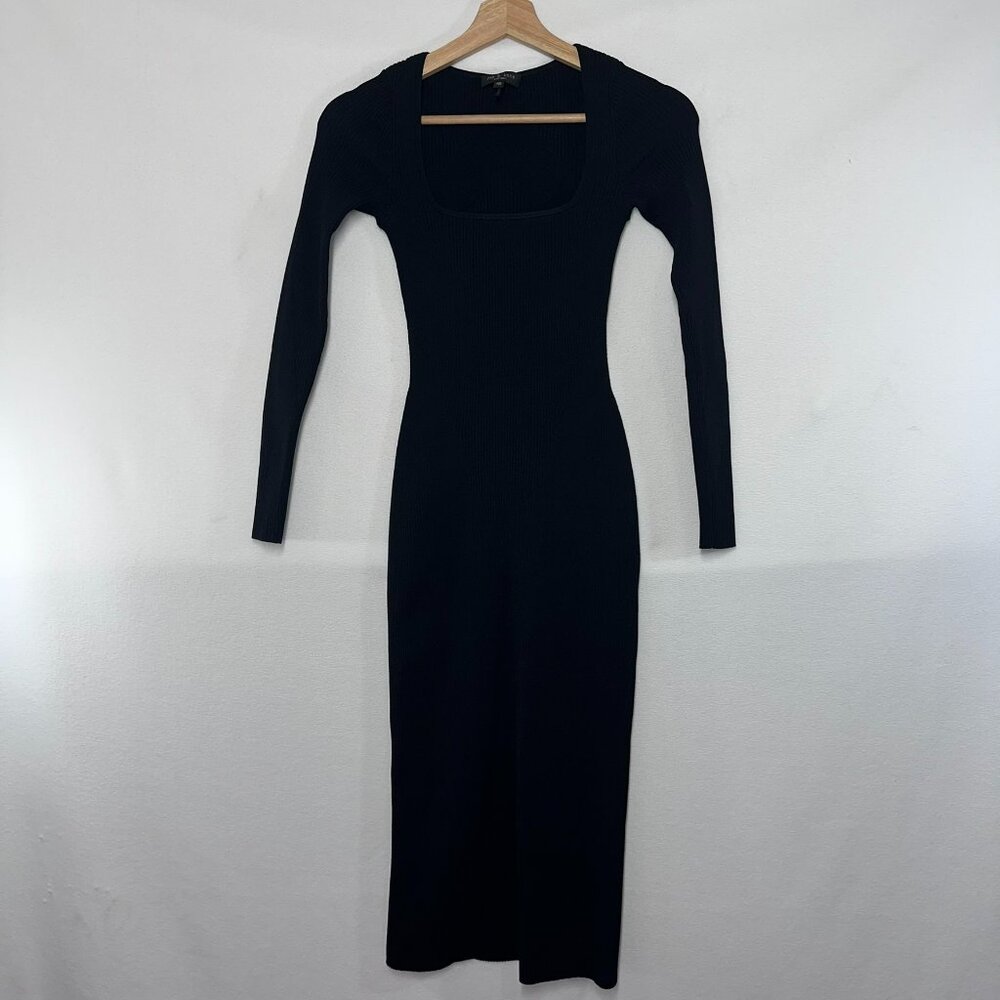 Rag & Bone Asher Rib Knit Bodycon Dress Black Long Sleeve Size XX Small